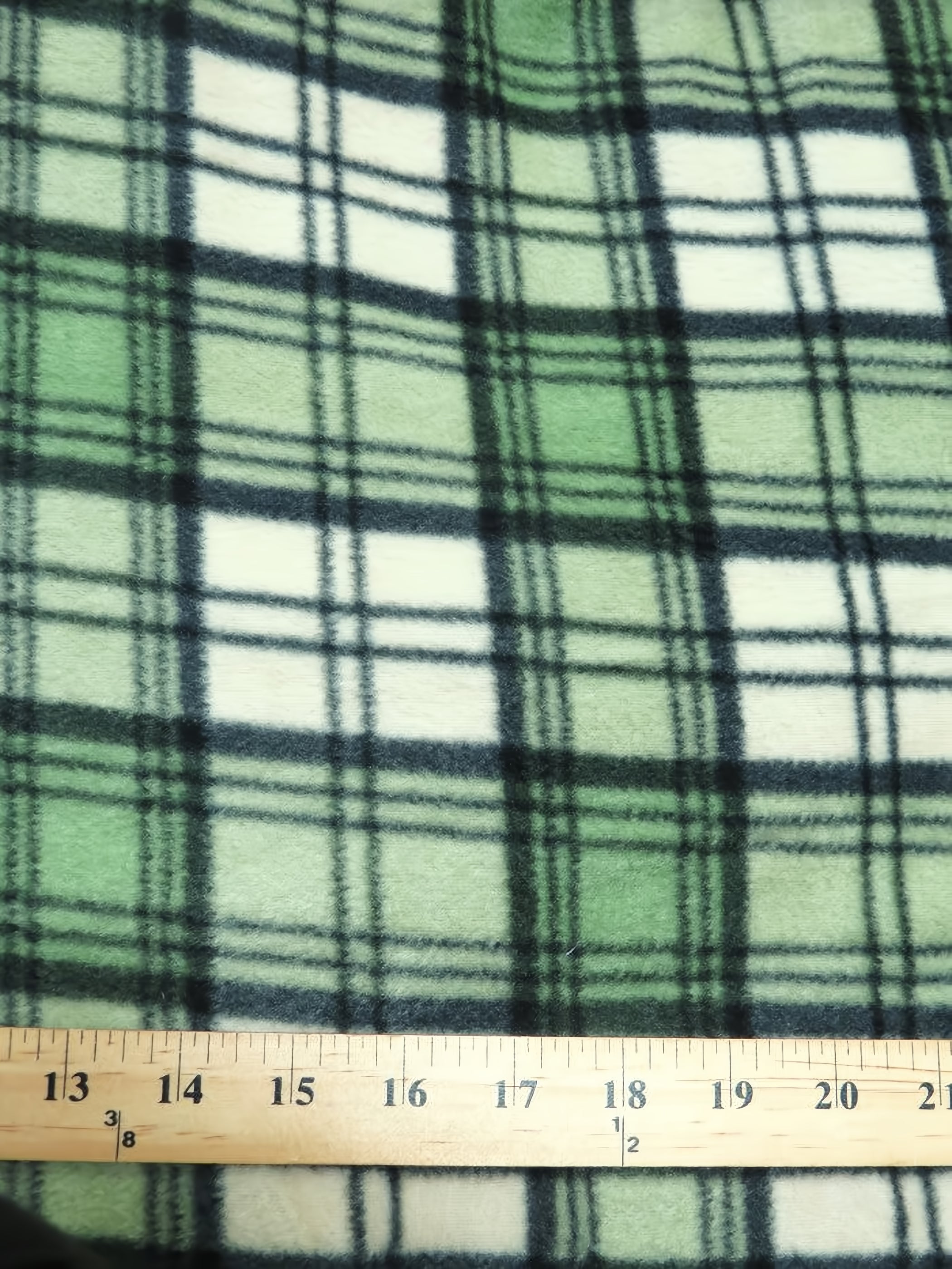 Fleece Printed Fabric Tartan Plaid Green Beige by the Yard