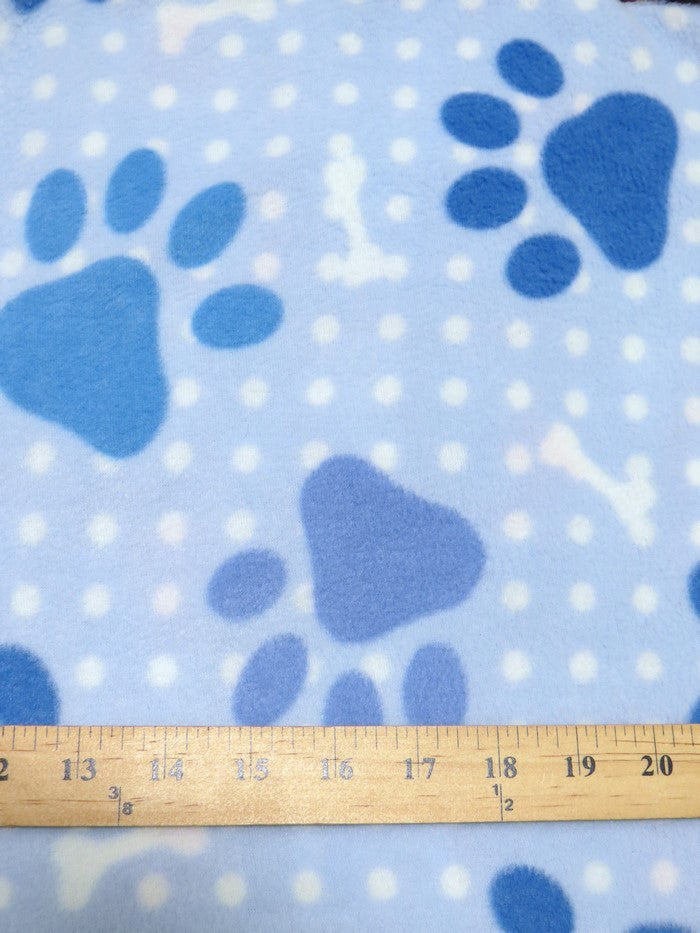 Fleece Printed Fabric / Friendly Happy Paws Blue / Sold By The Yard