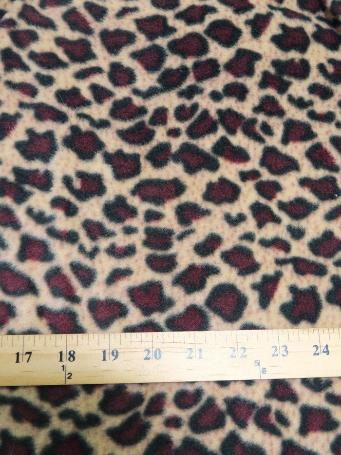 Fleece Printed Fabric / Leopard Print Burgundy/Cafe / Sold By The Yard