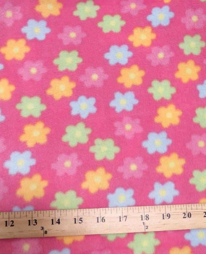 Fleece Printed Fabric / Mini Sunflowers Fuchsia / Sold By The Yard