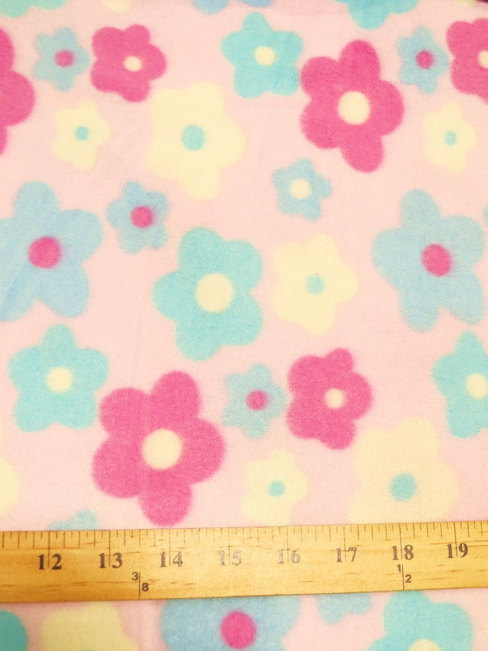Fleece Printed Fabric / Floral Multi-Color Pink / Sold By The Yard