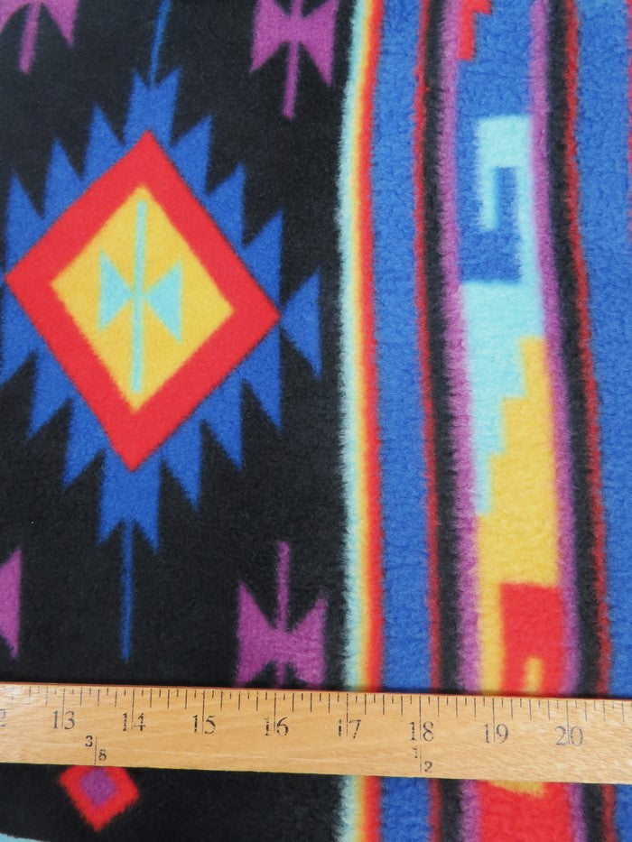 Fleece Printed Fabric / Midnight Tribal Symbols / Sold By The Yard