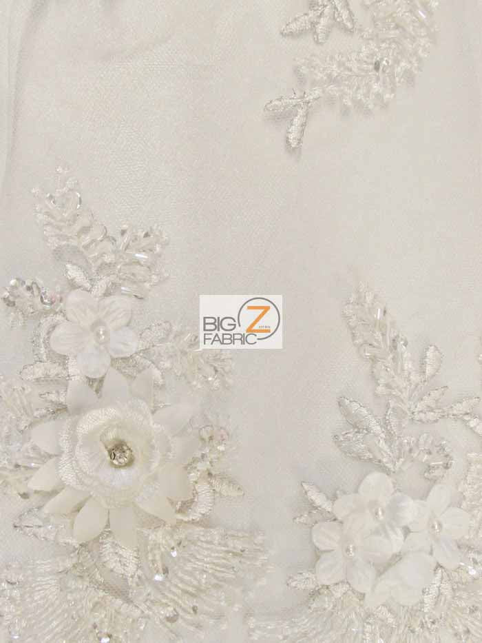 French Floral 3D Beaded Sequins Fabric / Off-White / Sold By The Yard