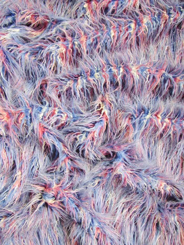 Pink/White/Blue Animal Long Pile Alaska Rainbow Faux Fur Fabric / Sold By The Yard