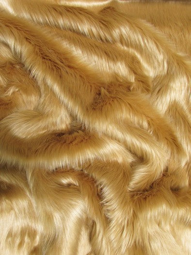 Faux Fake Fur Solid Shaggy Long Pile Fabric / Camel / 15 Yard Bolt