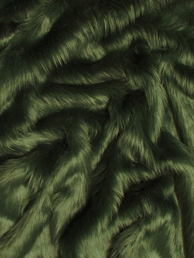 Faux Fake Fur Solid Shaggy Long Pile Fabric / Hunter Green / 15 Yard Bolt