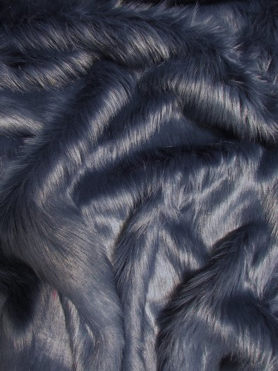 Faux Fake Fur Solid Shaggy Long Pile Fabric / Navy Blue / 15 Yard Bolt