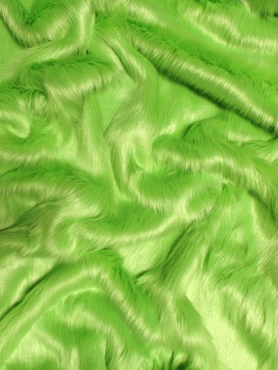 Lime Green Solid Shaggy Long Pile Fabric / Sold By The Yard