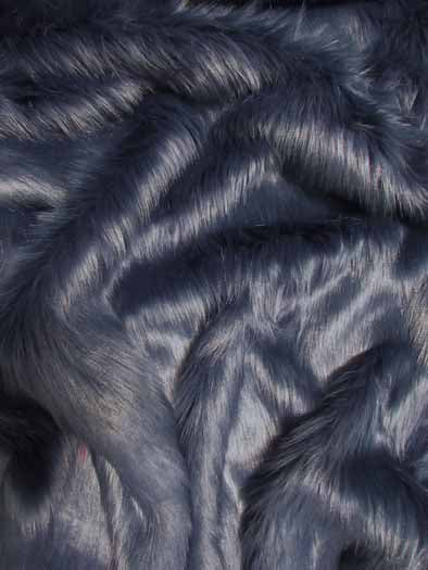 Navy Blue Solid Shaggy Long Pile Faux Fur Fabric / Sold By The Yard