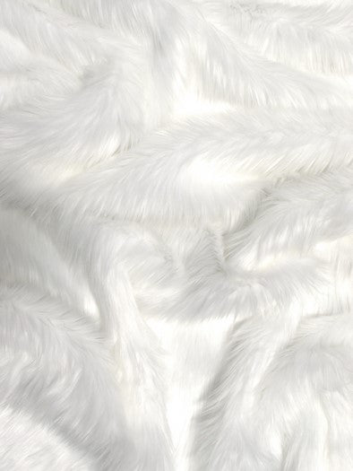 White Solid Shaggy Long Pile Faux Fur Fabric / Sold By The Yard