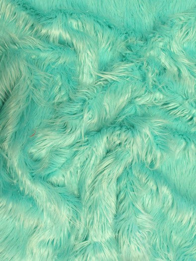 Aqua Solid Mongolian Long Pile Faux Fur Fabric / Sold By The Yard