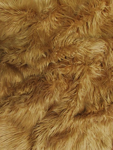 Faux Fake Fur Solid Mongolian Long Pile Fabric / Caramel / Ecoshag 15 Yard Bolt