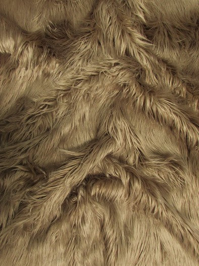 Cocoa Solid Mongolian Long Pile Faux Fur Fabric / Sold By The Yard
