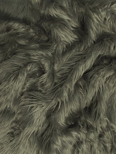 Gray Solid Mongolian Long Pile Faux Fur Fabric / Sold By The Yard