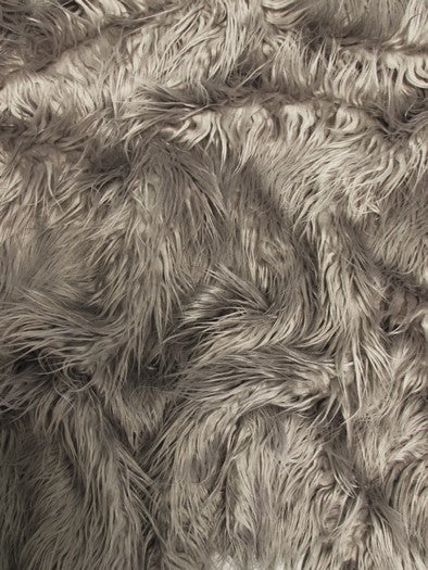 Oyster Solid Mongolian Long Pile Faux Fur Fabric / Sold By The Yard