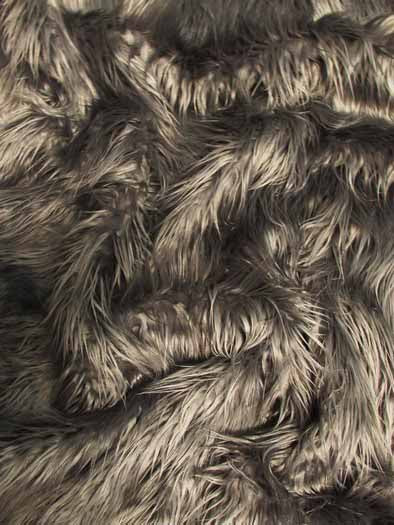 Pewter Solid Mongolian Long Pile Faux Fur Fabric / Sold By The Yard