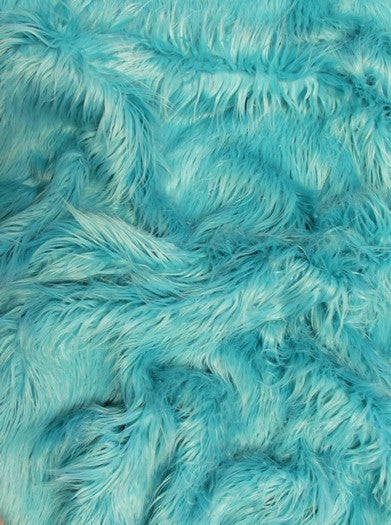 Faux Fake Fur Solid Mongolian Long Pile Fabric / Turquoise / Ecoshag 15 Yard Bolt
