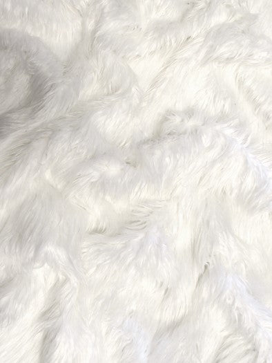 White Solid Mongolian Long Pile Faux Fur Fabric / Sold By The Yard