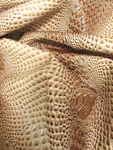 Milky Hazelnut Florida Gator 3D Embossed Vinyl Fabric / Sold By The Yard