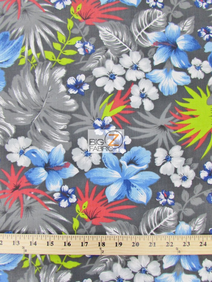 Poly Cotton Printed Fabric Flower Mix / Gray / Sold By The Yard