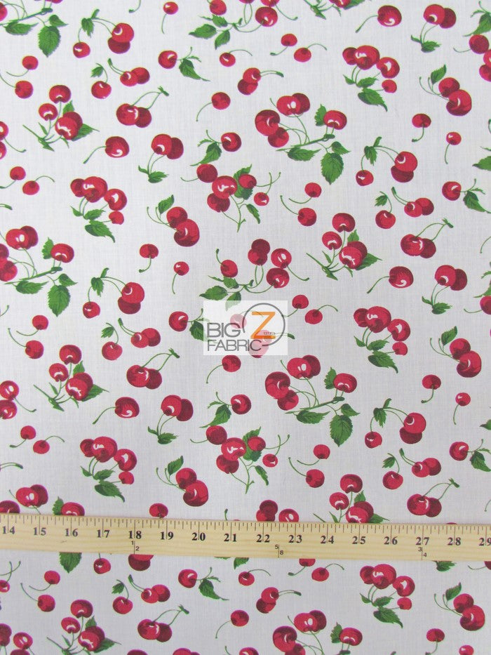 Poly Cotton Printed Fabric Fruit Cherry / White / Sold By The Yard