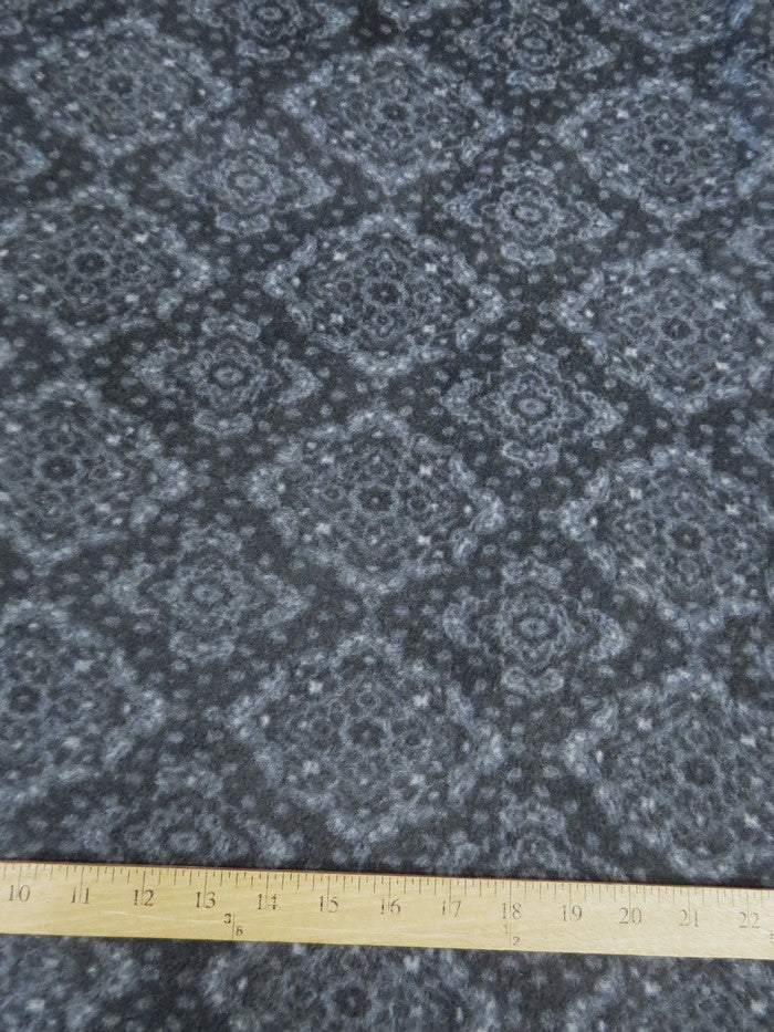 Fleece Printed Fabric / Damask Diamond Charcoal/Gray / Sold By The Yard