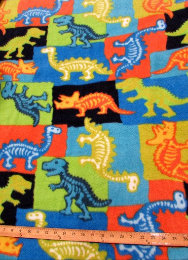 Fleece Printed Fabric / Dinosaur Fossils Multi-Color / Sold By The Yard