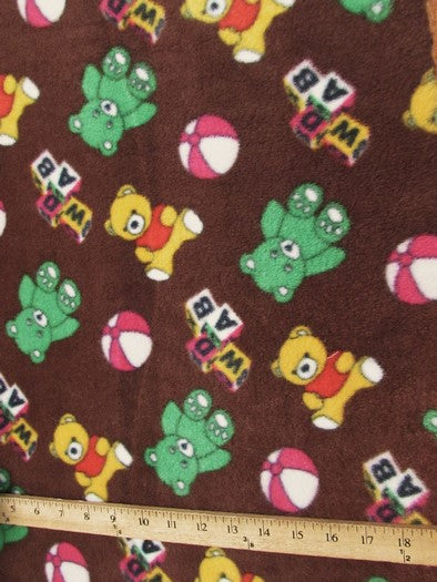 Fleece Printed Fabric / Fun Teddy Bears Brown / Sold By The Yard