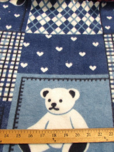 Fleece Printed Fabric / Teddy Bears Navy Blue / Sold By The Yard