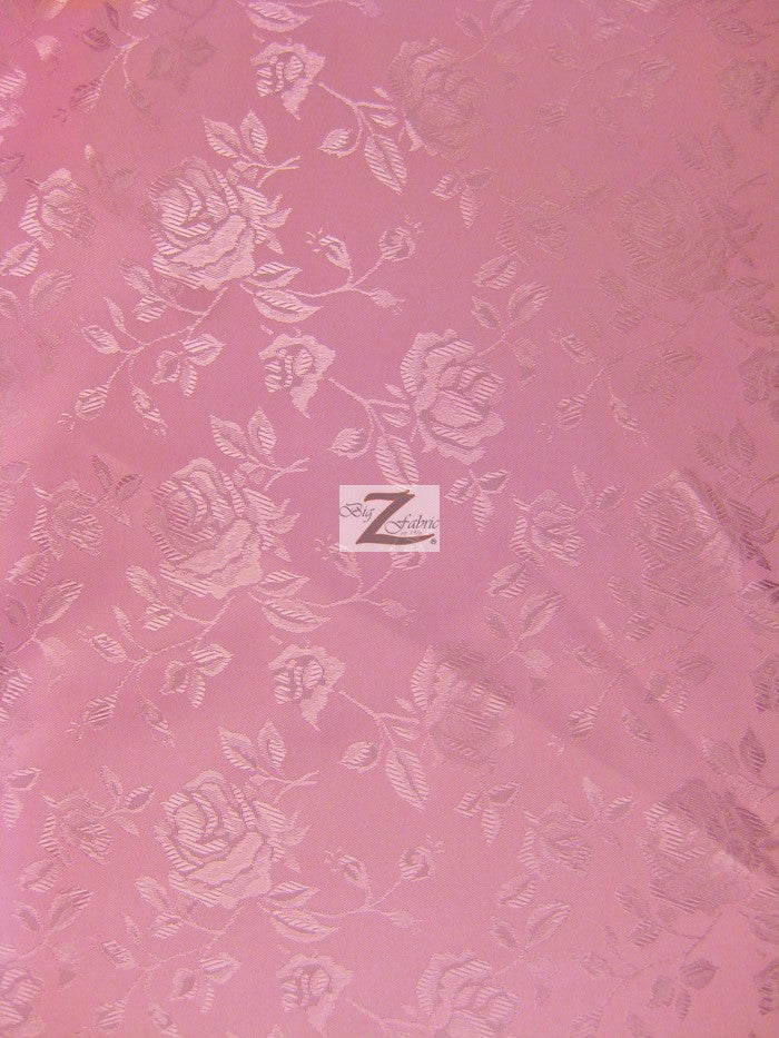 Floral Rose Jacquard Satin Fabric / Dark Pink / Sold By The Yard