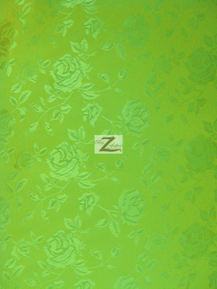 Shop Floral Rose Jacquard Satin Fabric Lime Green by the Yard