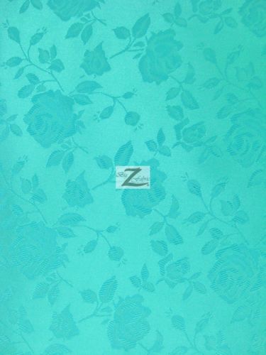 Floral Rose Jacquard Satin Fabric / Aqua / Sold By The Yard