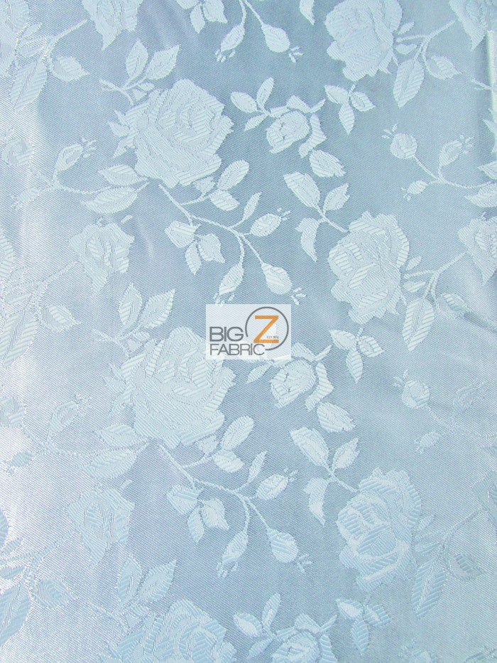 Floral Rose Jacquard Satin Fabric / Baby Blue / Sold By The Yard