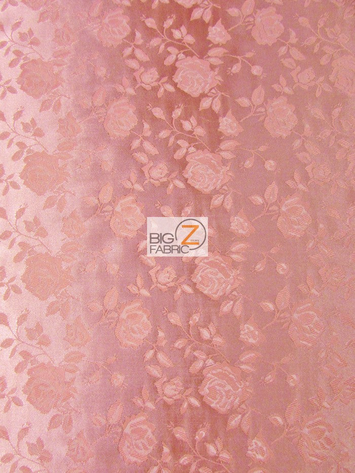 Floral Rose Jacquard Satin Fabric / Coral / Sold By The Yard