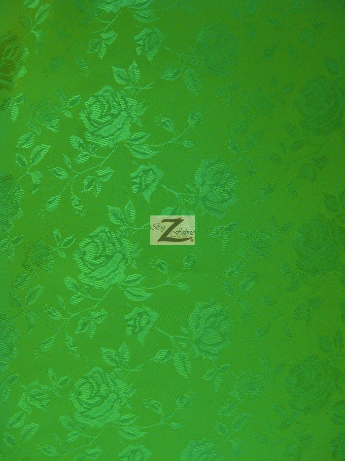 Floral Rose Jacquard Satin Fabric / Flag Green / Sold By The Yard