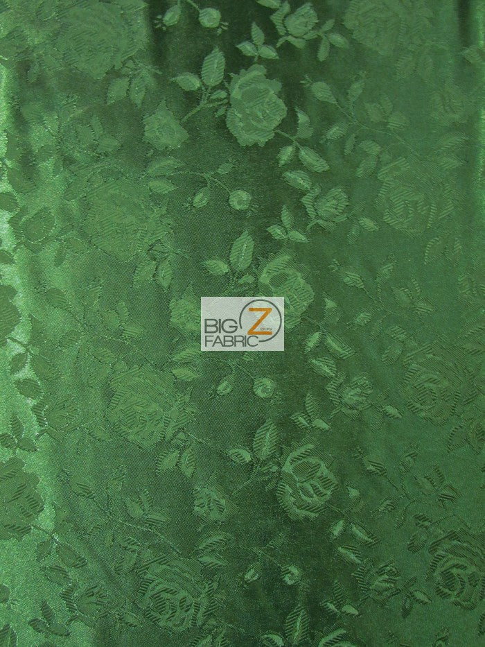 Floral Rose Jacquard Satin Fabric / Hunter Green / Sold By The Yard