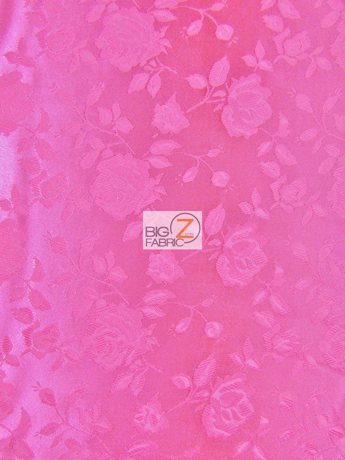 Floral Rose Jacquard Satin Fabric / Neon Pink / Sold By The Yard