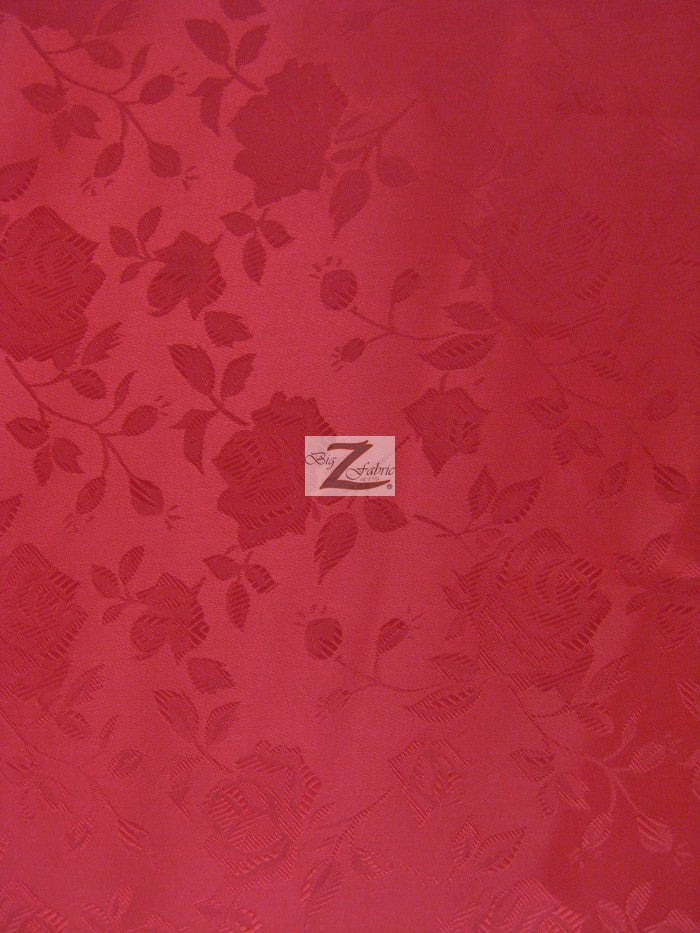 Floral Rose Jacquard Satin Fabric / Red / Sold By The Yard