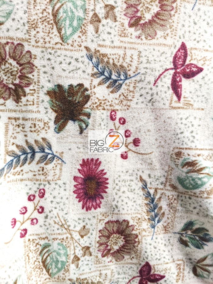 Fleece Printed Fabric Flower / Floral Garden / Sold By The Yard