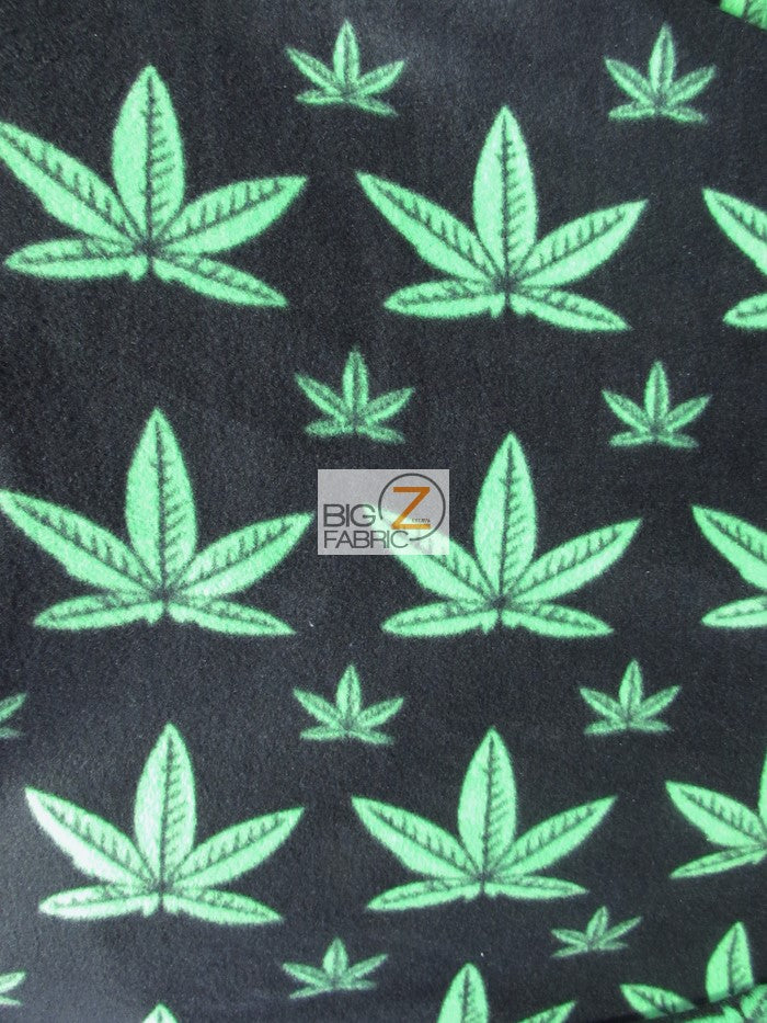 Fleece Printed Fabric / Marijuana Cannabis Plant All-Over / Sold By The Yard