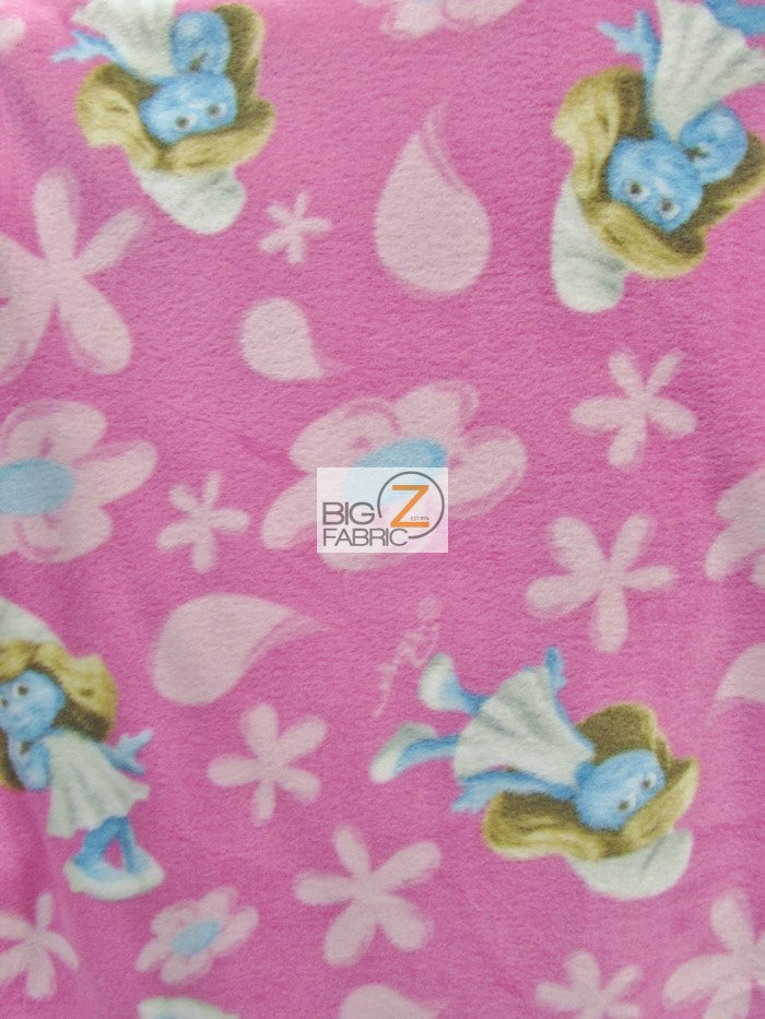 Fleece Printed Fabric / Smurfs Smurfette Toss Pink By VIP Cranston / Sold By The Yard