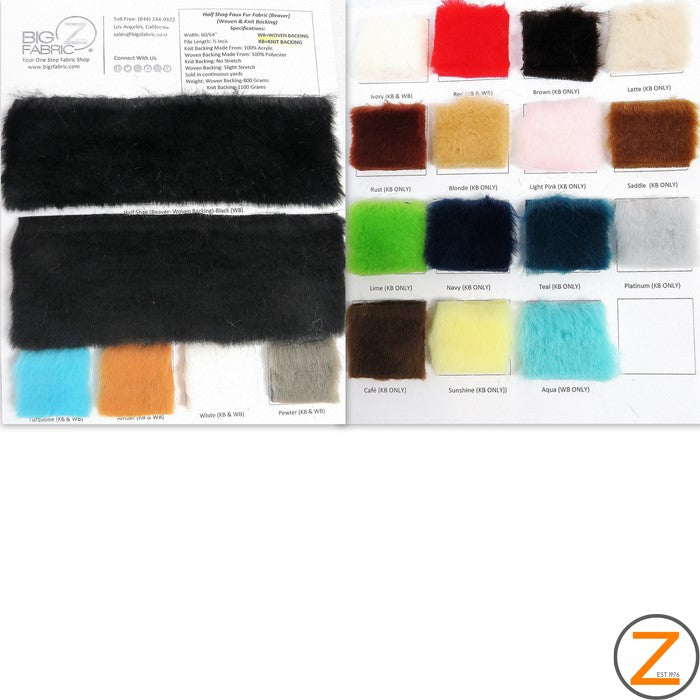 Ecoshag Half Shag Faux Fur Fabric (Beaver) - Big Z Combo Color Card