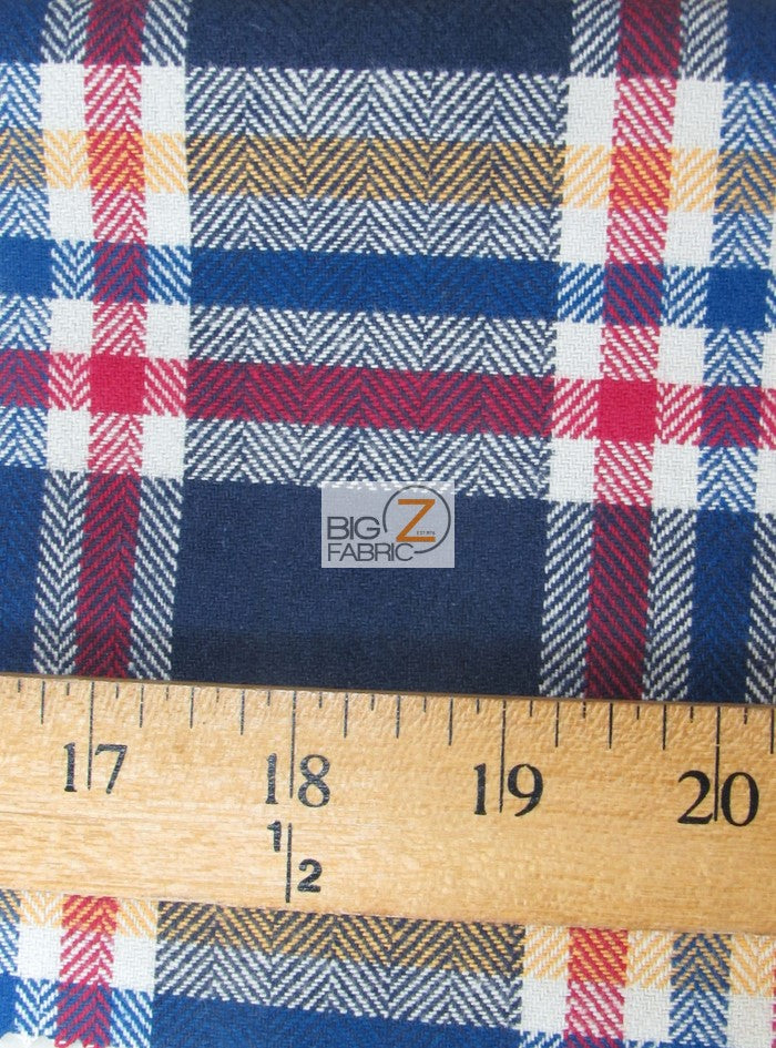 Heavy Tartan Plaid Uniform Apparel Flannel Fabric / Navy/Red/Yellow / Sold By The Yard