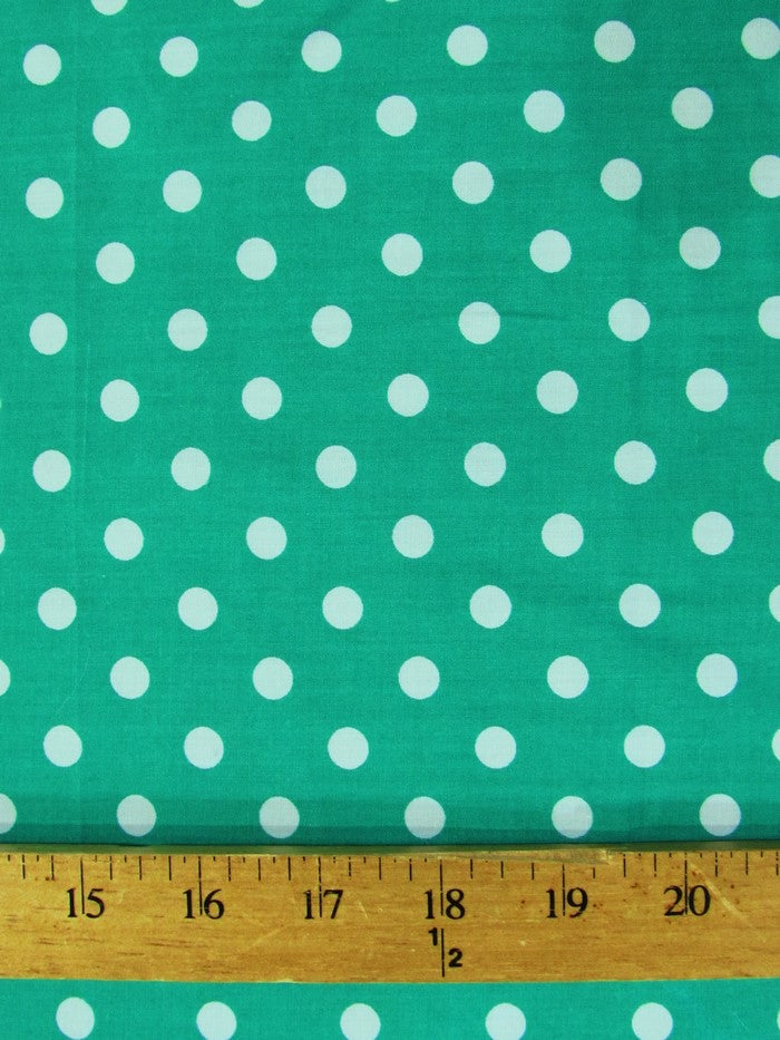 Poly Cotton Printed Fabric Small Polka Dots / Jade/White Dots / Sold By The Yard