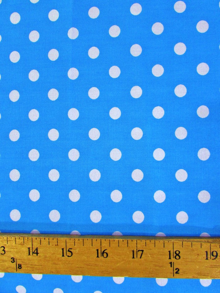 Poly Cotton Printed Fabric Small Polka Dots / Turquoise/White Dots / Sold By The Yard