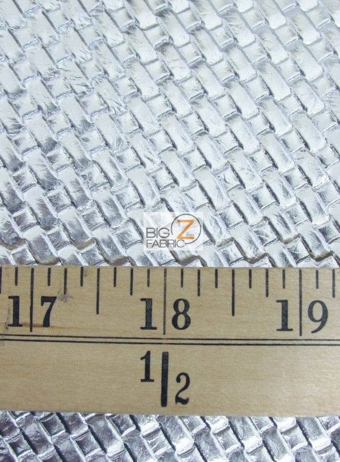 Lattice Basket Weave Upholstery Vinyl Fabric / Silver / Sold By The Yard