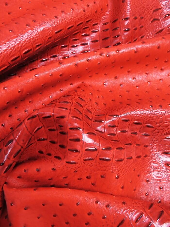 Carnage Red Mutant Ostrich Gator Embossed Vinyl Fabric / Sold By The Yard