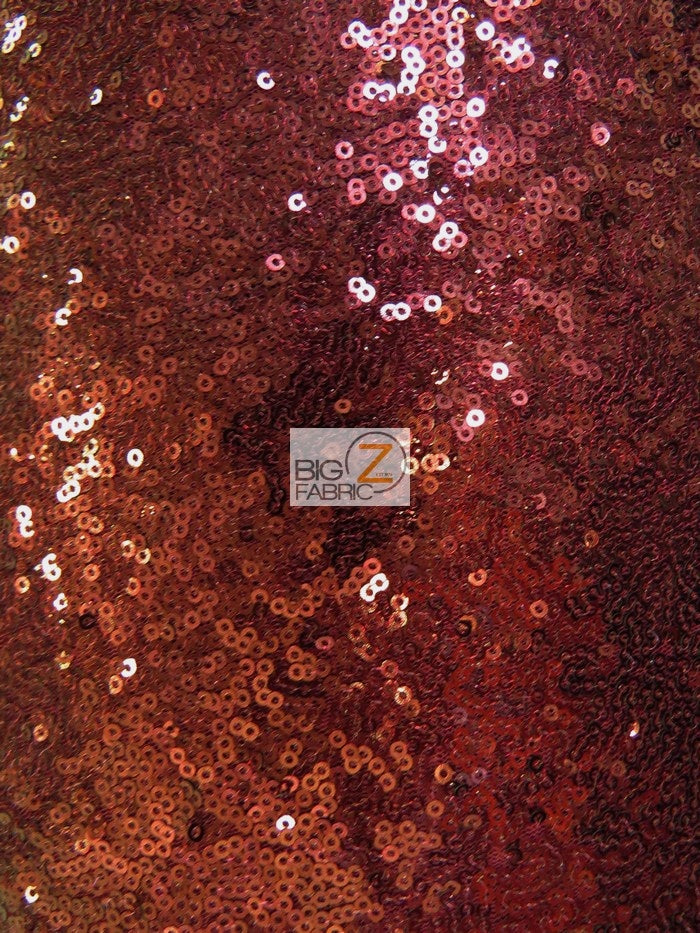 Mini Disc Sequin Nylon Mesh Fabric / Shiny Burgundy / Sold By The Yard