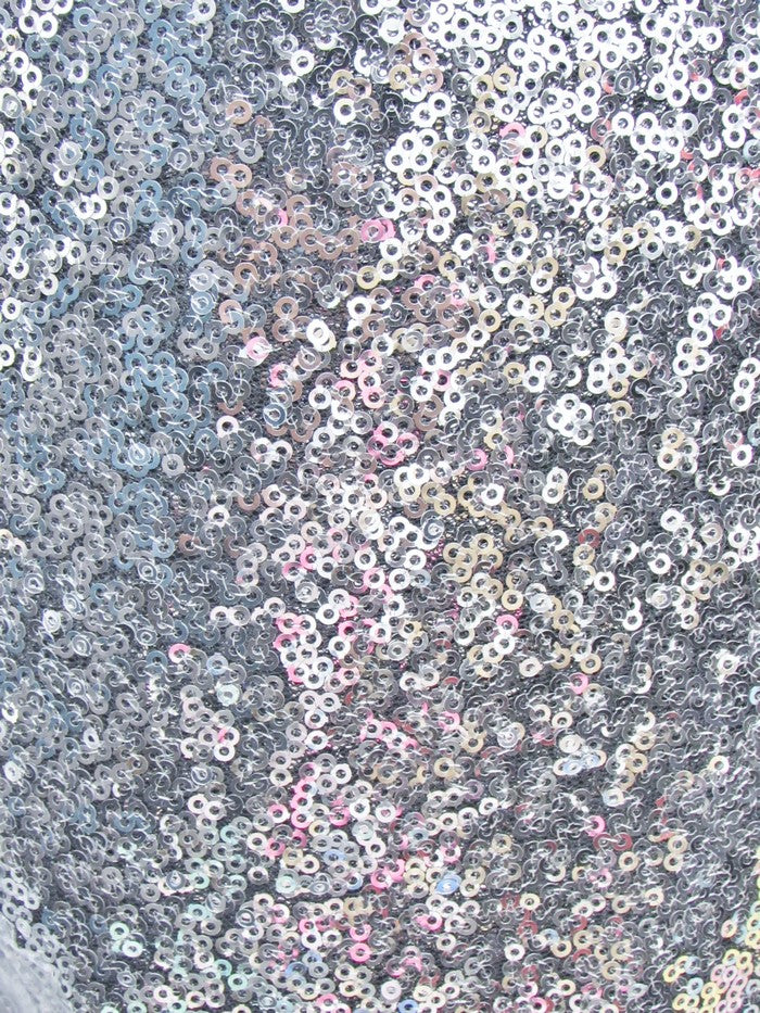 Mini Disc Sequin Nylon Mesh Fabric / Shiny Silver / Sold By The Yard