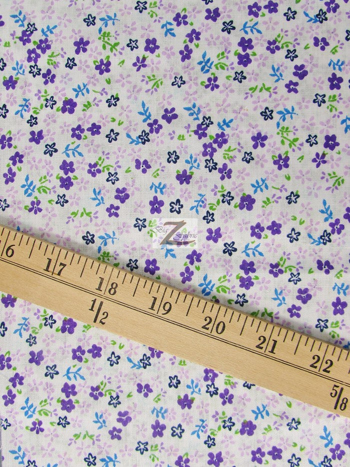 Poly Cotton Printed Fabric Mini Flower / Purple / Sold By The Yard